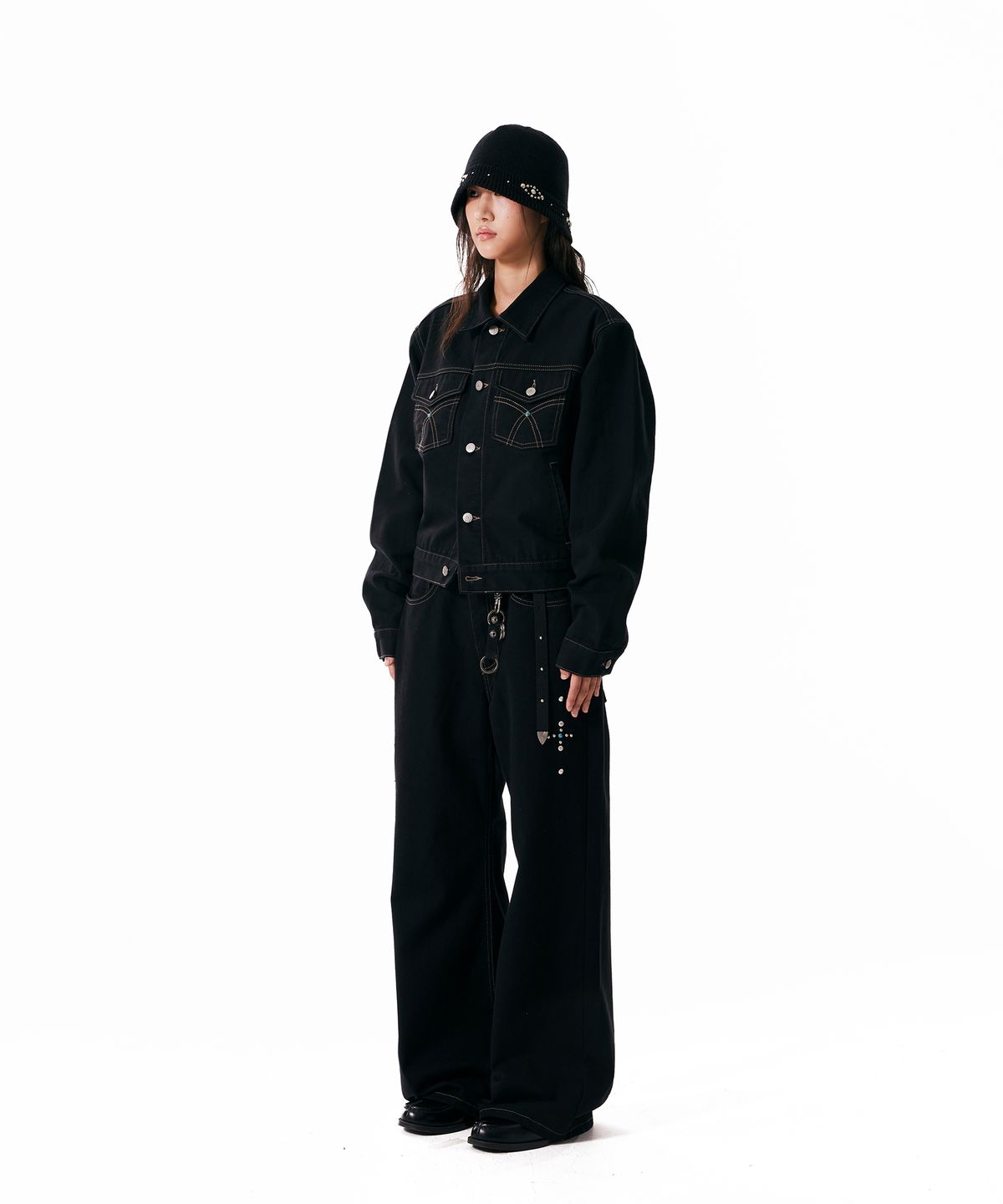 아캄(AAKAM) Western Studded Cotton Pants (Black)