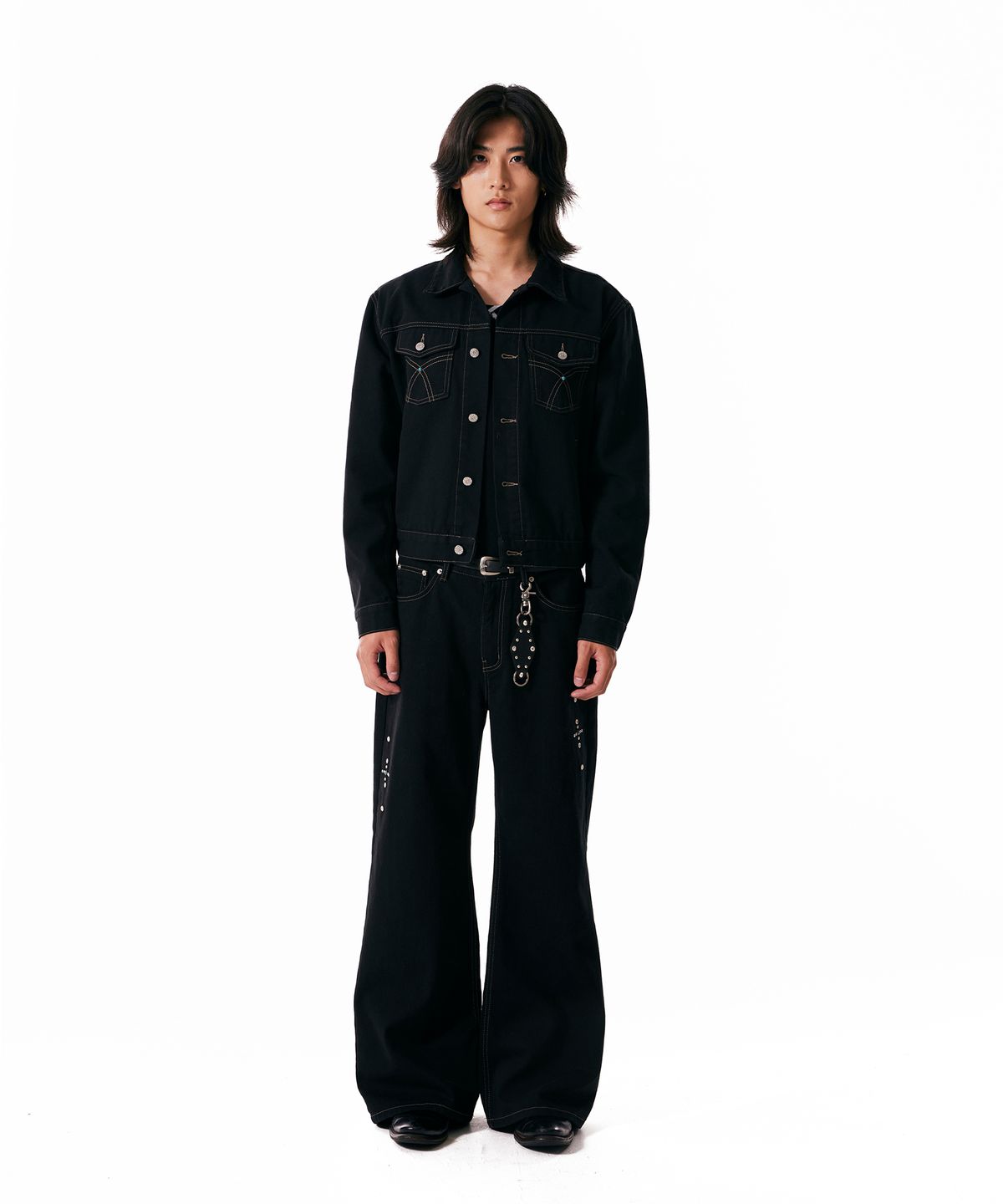 아캄(AAKAM) Western Studded Cotton Pants (Black)