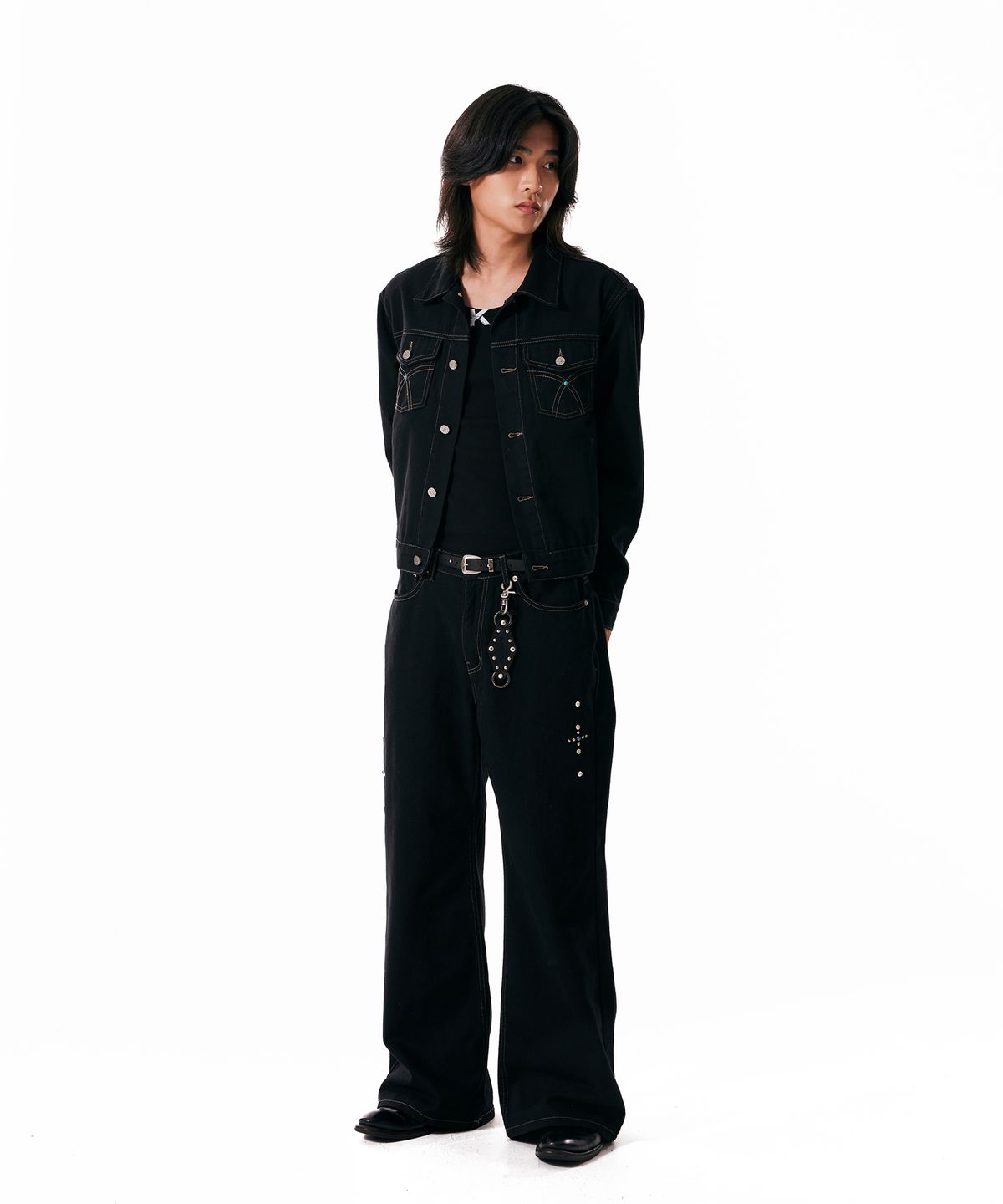 아캄(AAKAM) Western Studded Cotton Pants (Black)