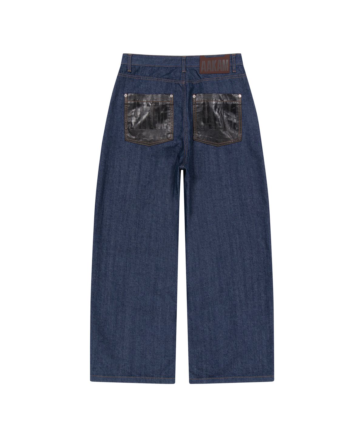 아캄(AAKAM) Leather Patch Denim Pants (Blue)