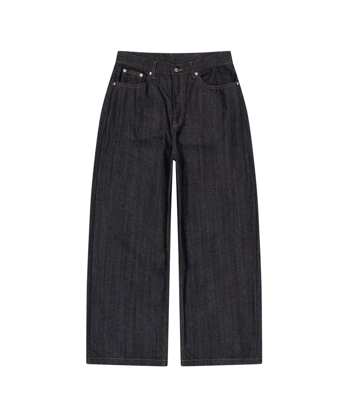 아캄(AAKAM) Leather Patch Denim Pants (Black)