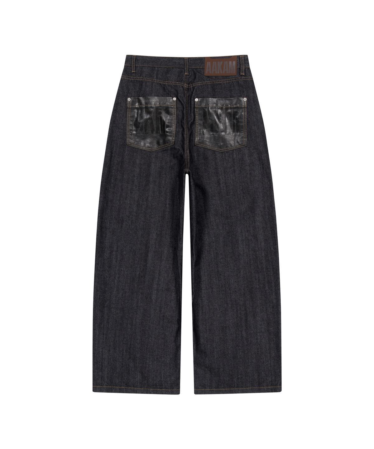 아캄(AAKAM) Leather Patch Denim Pants (Black)