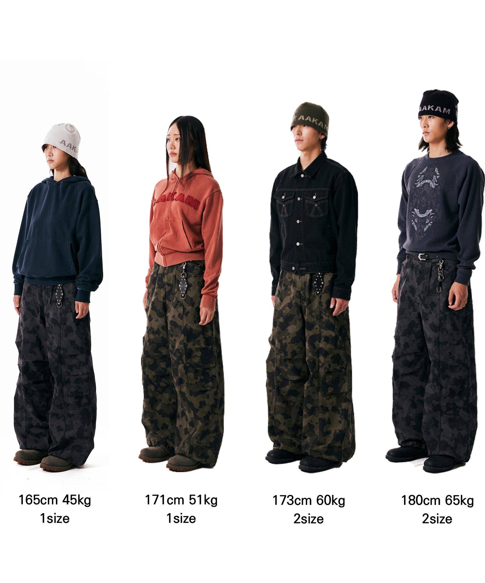아캄(AAKAM) Knee Pin-tuck Camouflage Twill Pants (Khaki) - 사이즈
