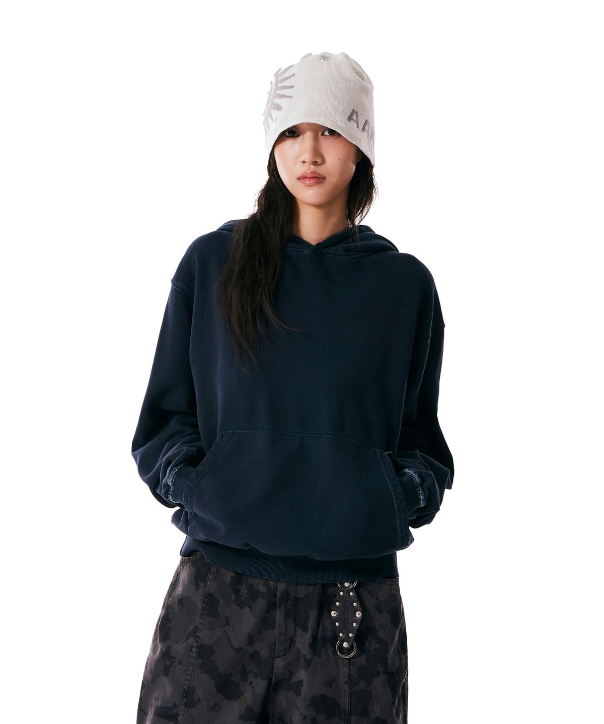 아캄(AAKAM) Distressed Flag Printed Hoodie (Dark Blue)