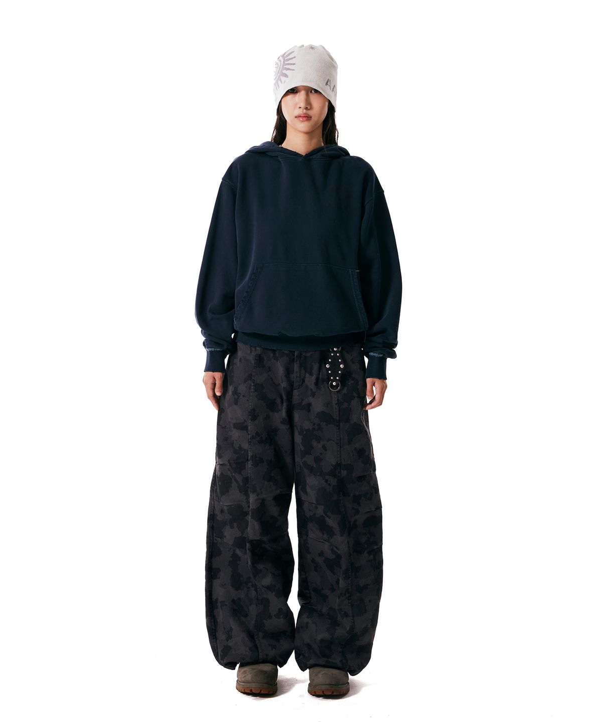 아캄(AAKAM) Distressed Flag Printed Hoodie (Dark Blue)