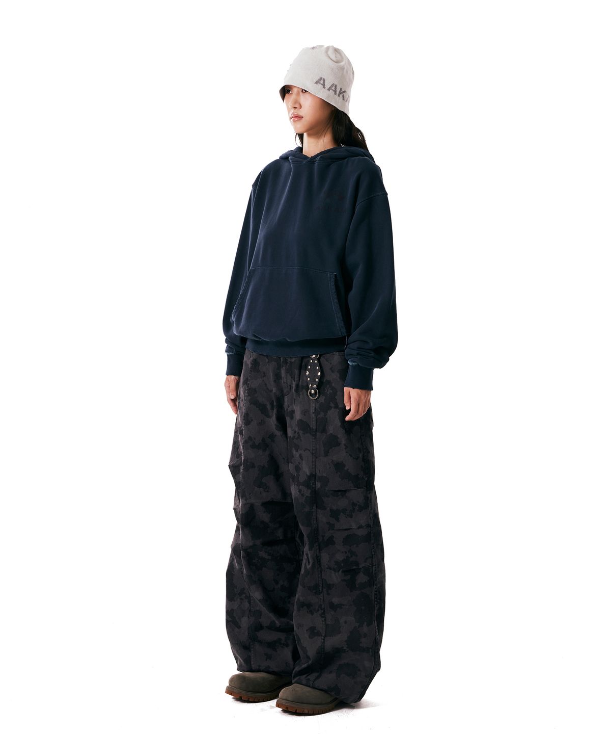 아캄(AAKAM) Distressed Flag Printed Hoodie (Dark Blue)