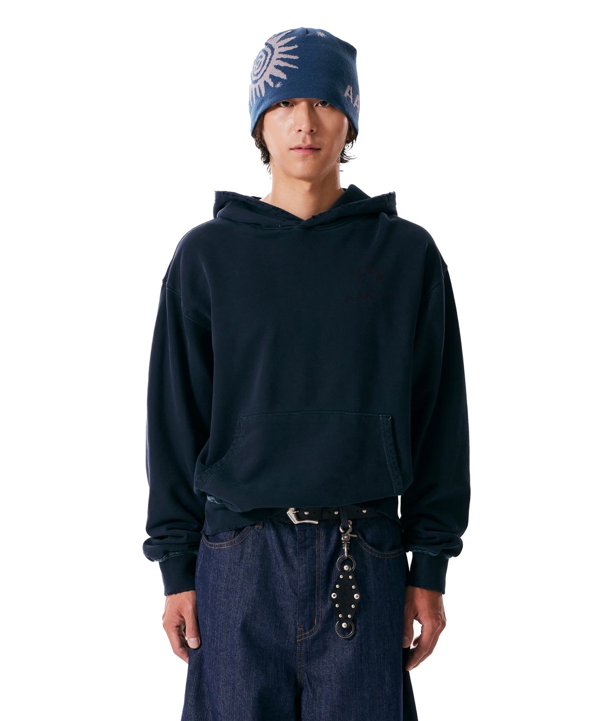 아캄(AAKAM) Distressed Flag Printed Hoodie (Dark Blue)
