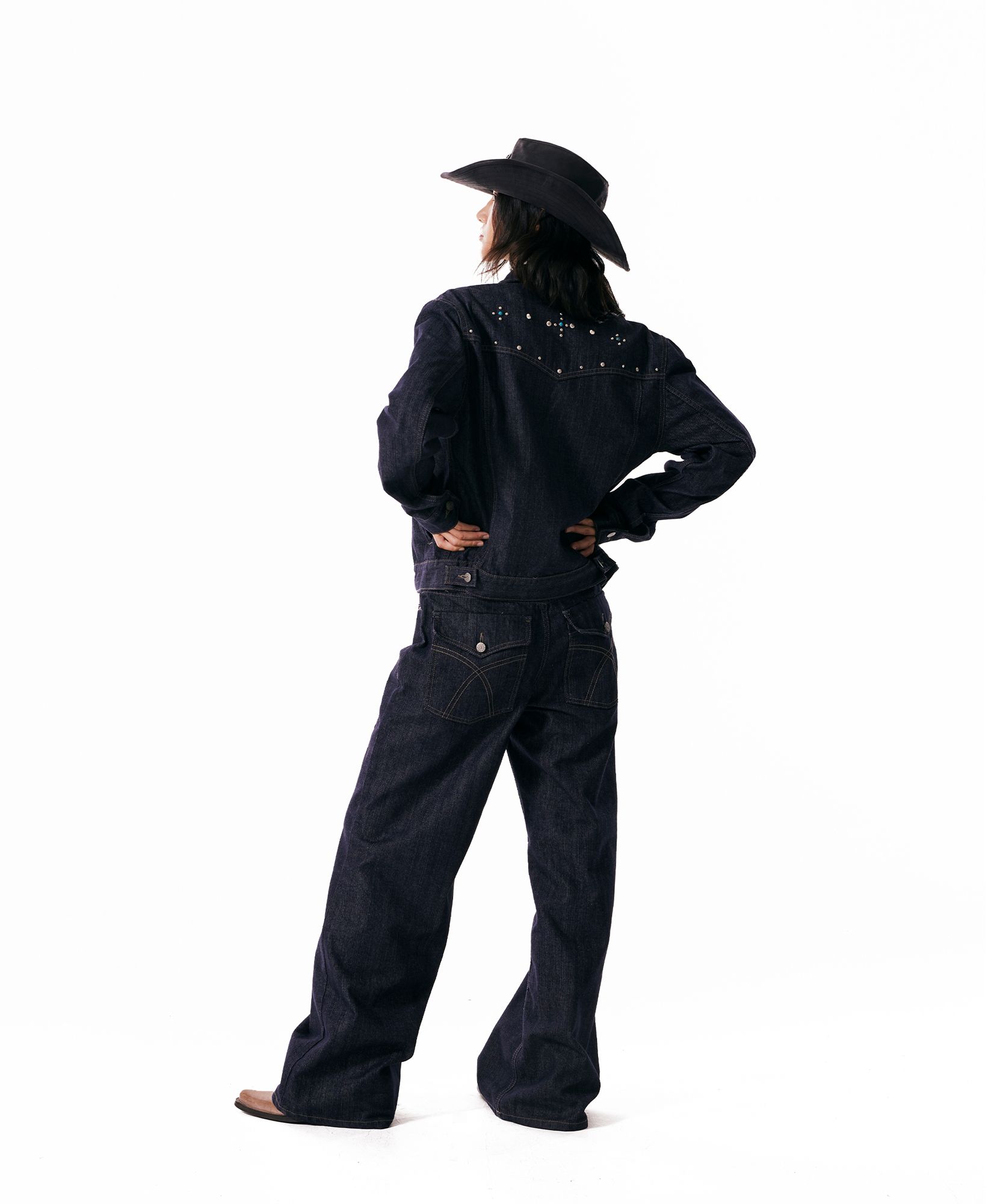 MUSINSA | AAKAM Western Studded Denim Jacket (Dark Blue)
