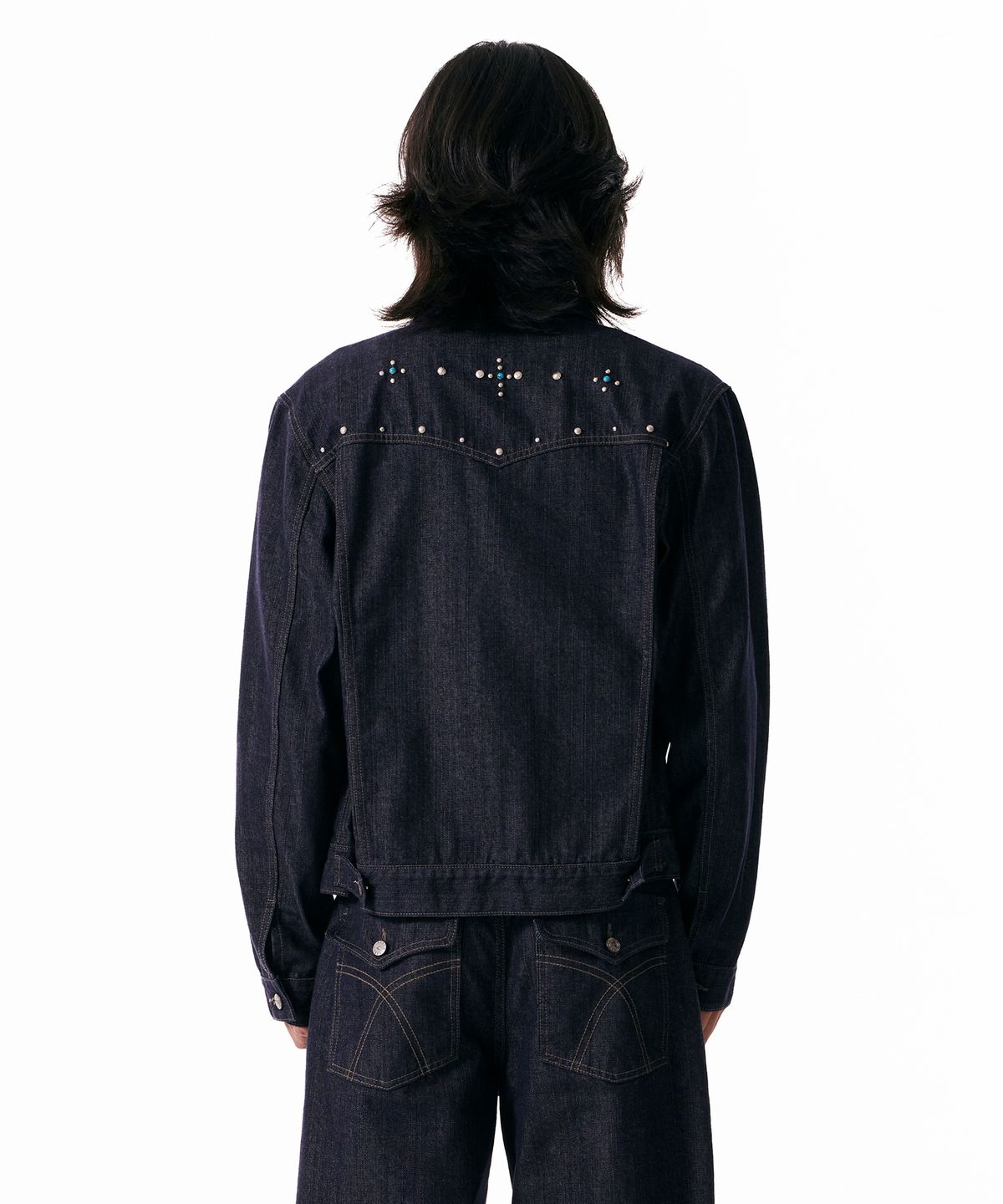 아캄(AAKAM) Western Studded Denim Jacket (Dark Blue)