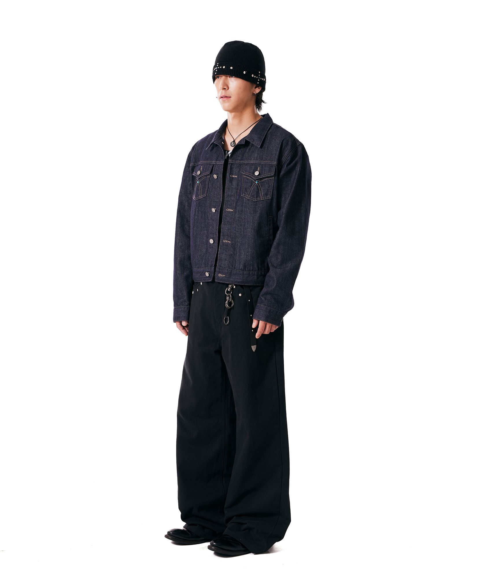 MUSINSA | AAKAM Western Studded Denim Jacket (Dark Blue)