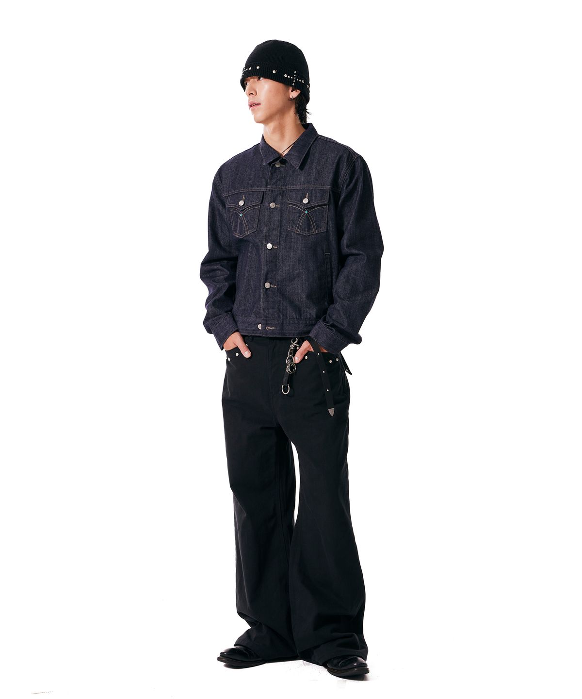 아캄(AAKAM) Western Studded Denim Jacket (Dark Blue)