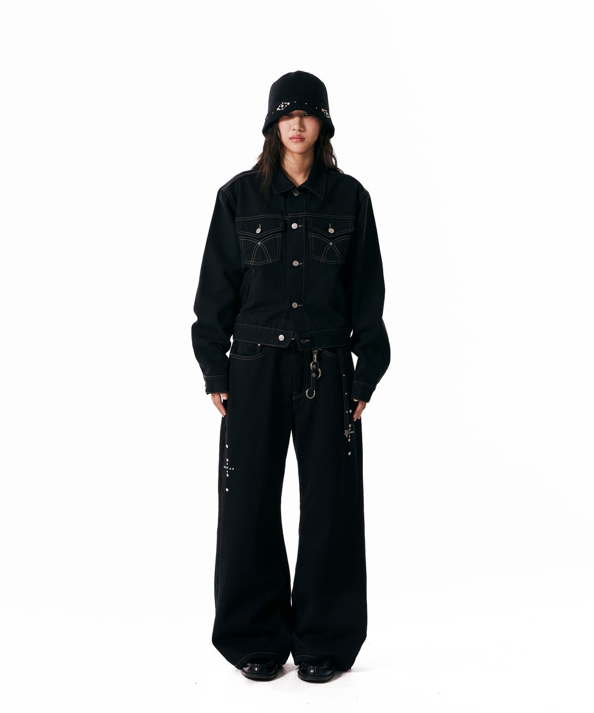 아캄(AAKAM) Western Studded Cotton Jacket (Black)
