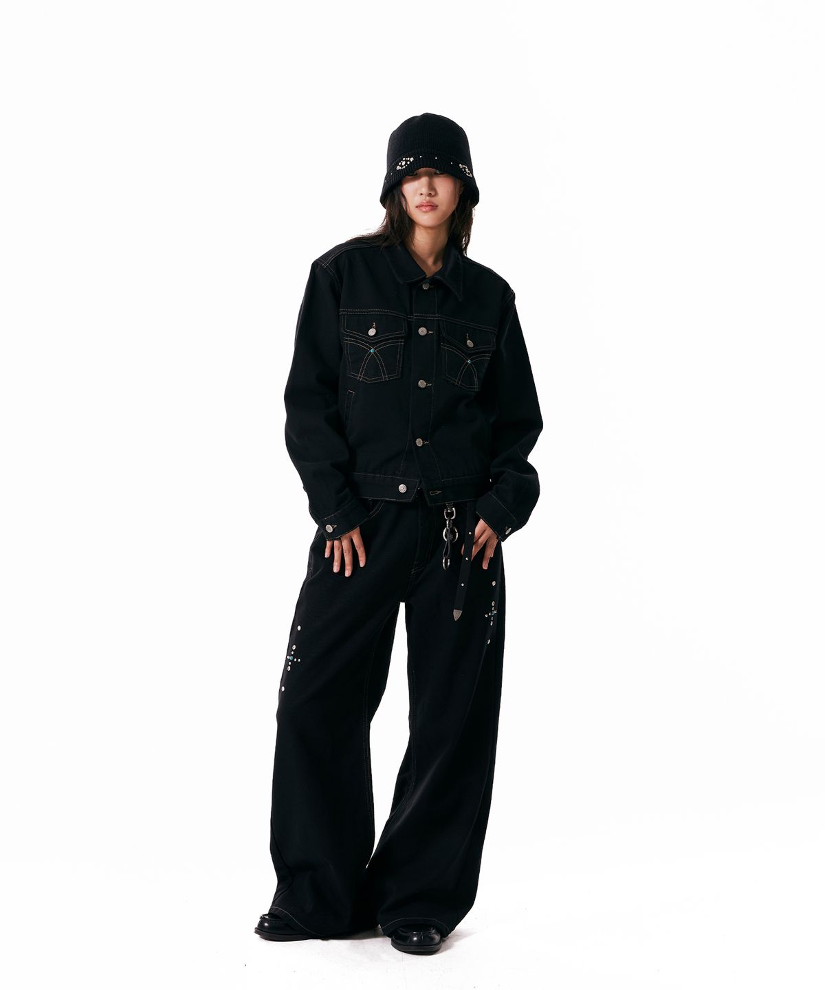 아캄(AAKAM) Western Studded Cotton Jacket (Black)