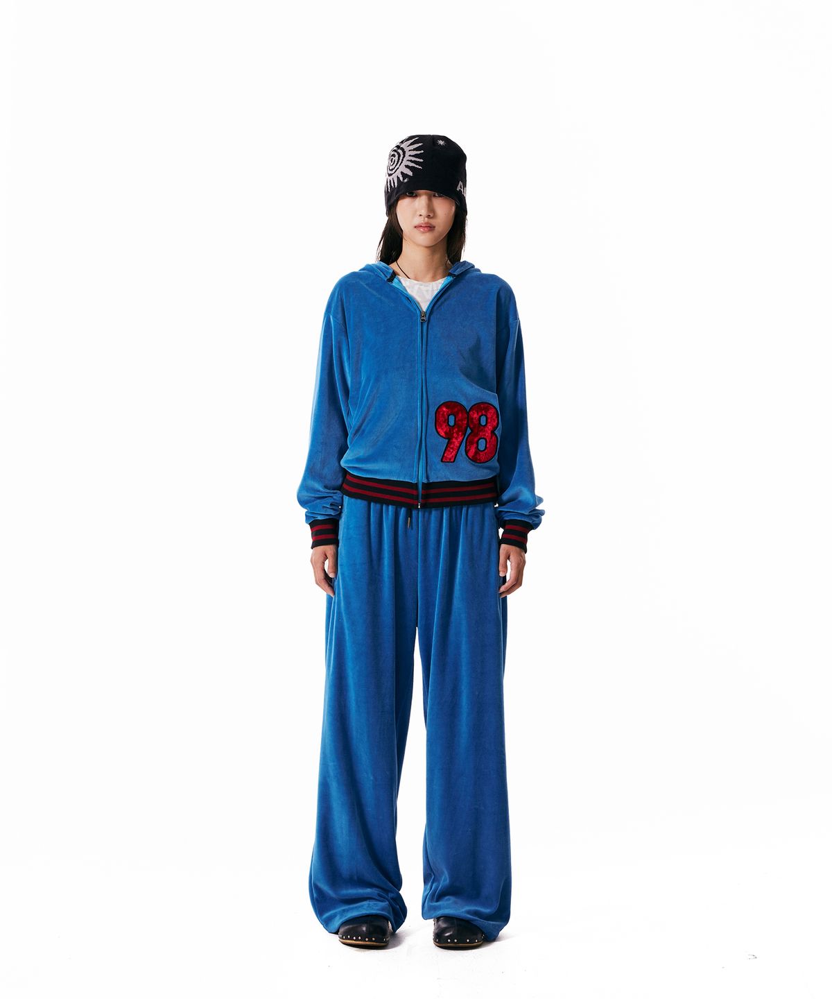 아캄(AAKAM) 98 Patch Velour Zip-Up Hoodie (Blue)