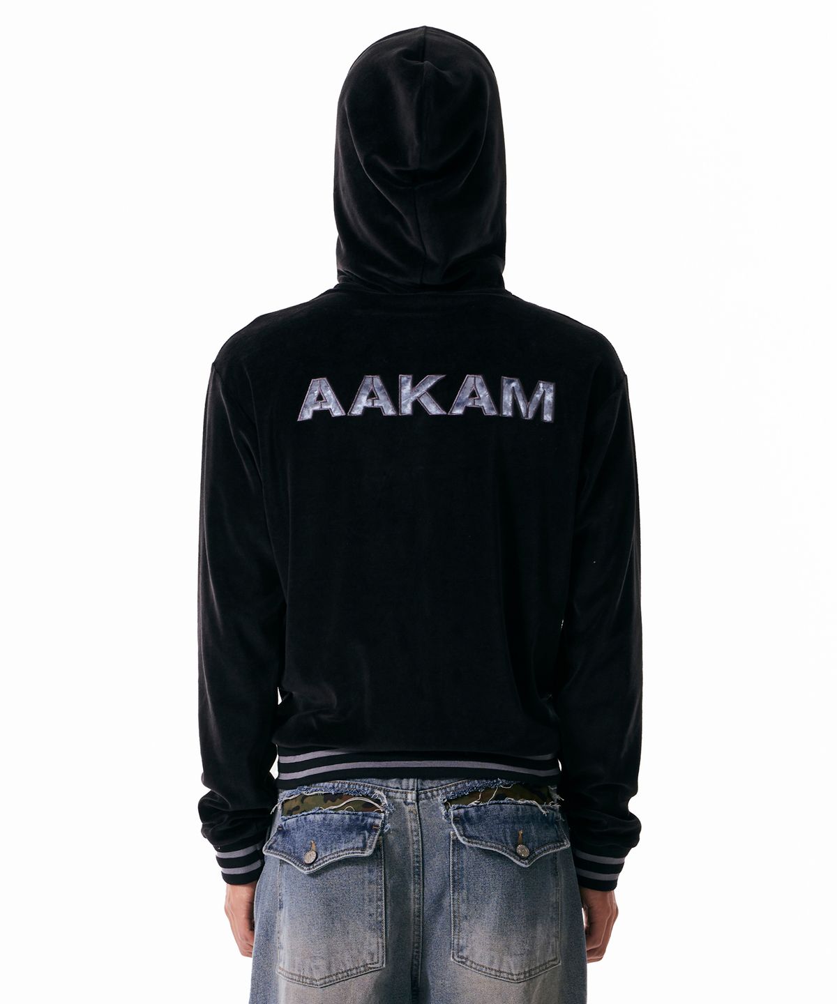 아캄(AAKAM) 98 Patch Velour Zip-Up Hoodie (Black)