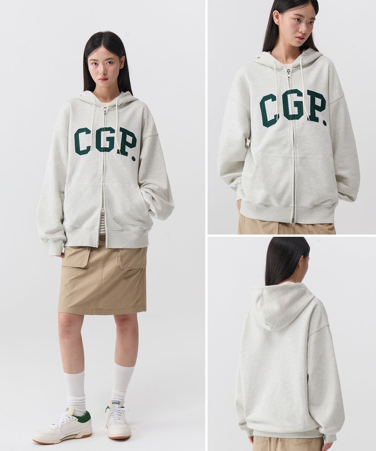 코드그라피(CGP) CGP 아치 로고 후드 집업_아이보리