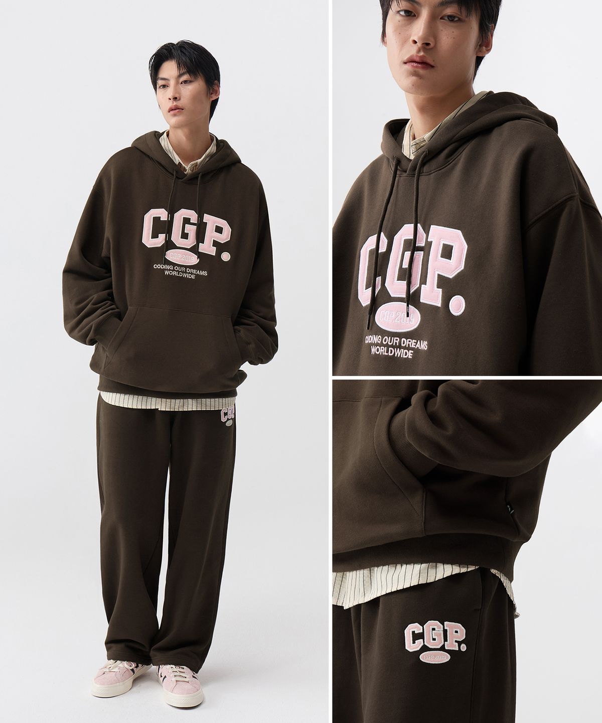 코드그라피(CGP) CGP 아치 로고 후드티_브라운
