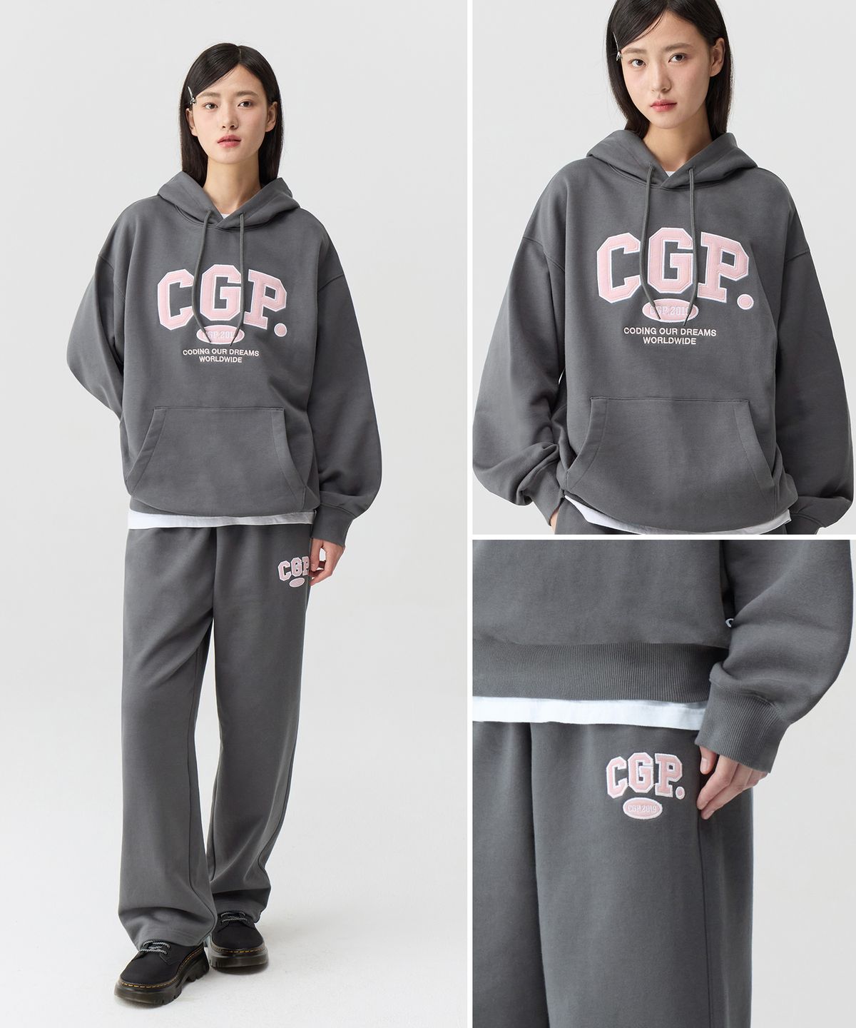 코드그라피(CGP) CGP 아치 로고 후드티_차콜