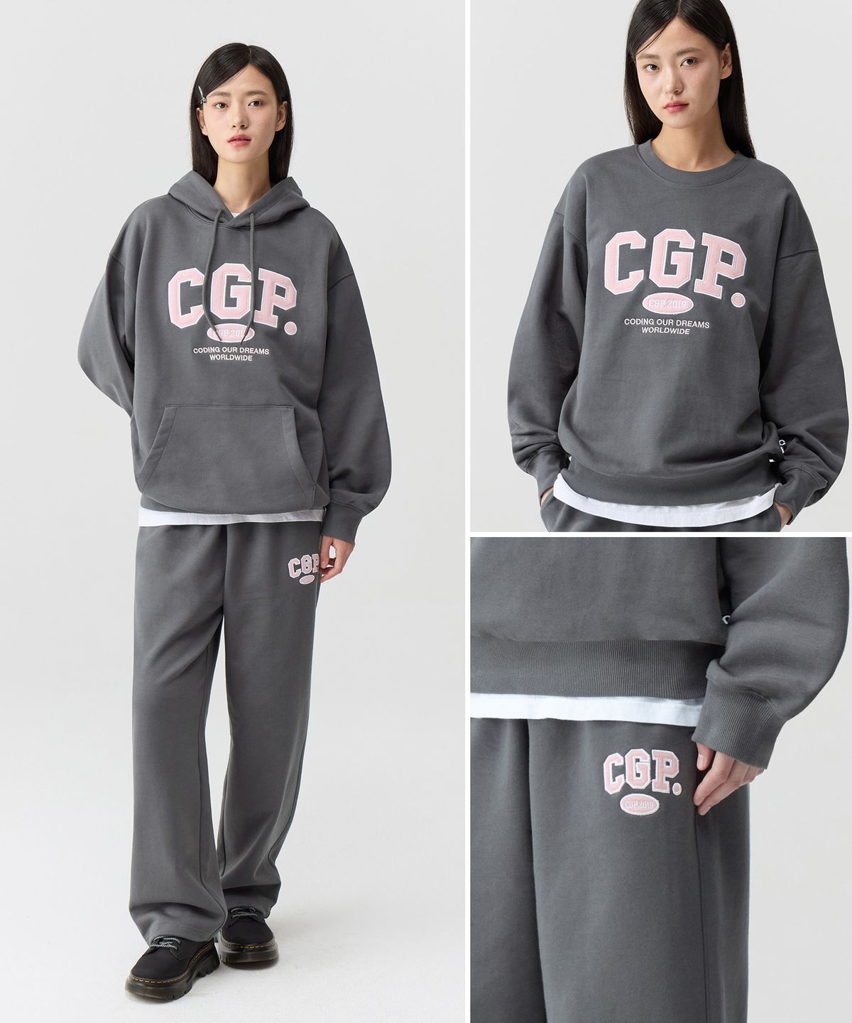 코드그라피(CGP) CGP 아치 로고 후드티_차콜BDW