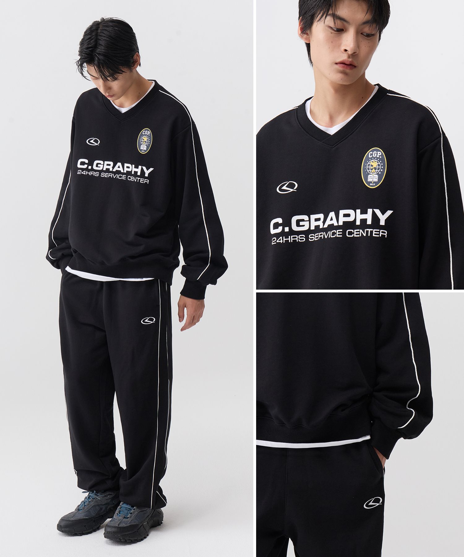 MUSINSA | Codegraphy 24H Track V-neck Sweatshirt_Black