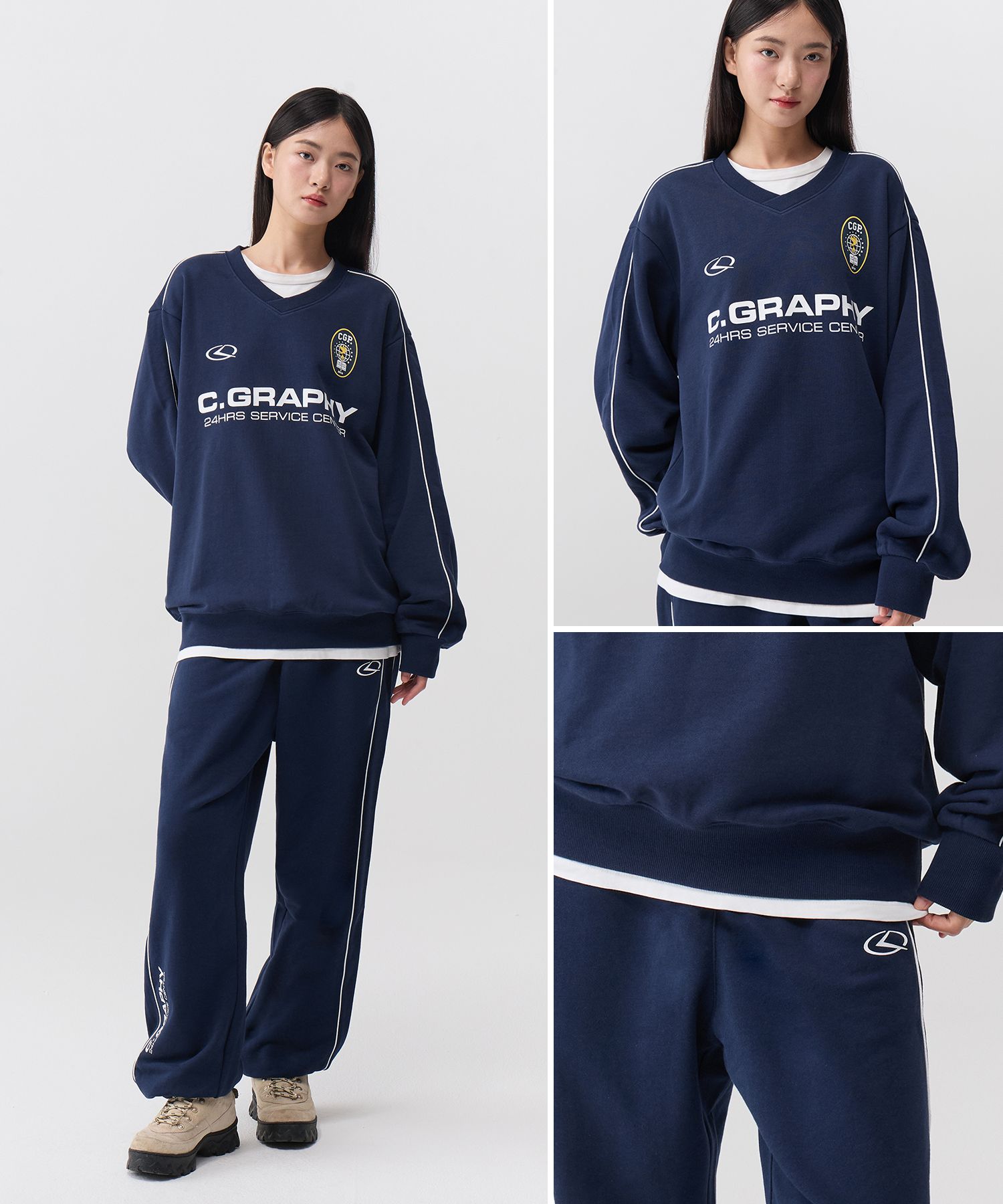 MUSINSA公式 | Codegraphy 24H Track V-neck Man to Man_Dark Navy