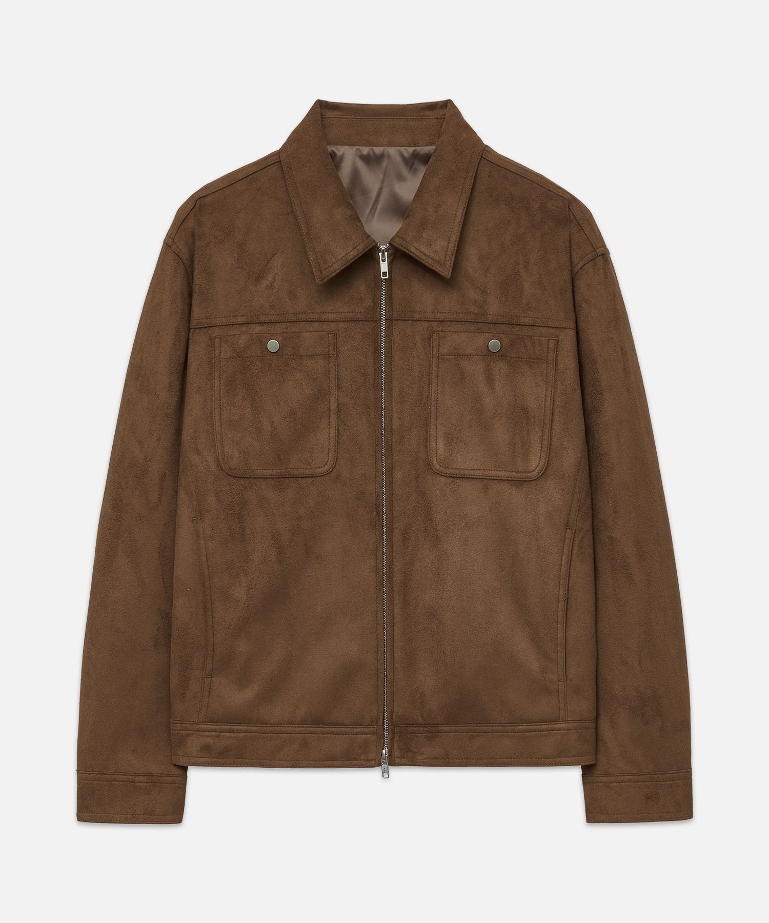 MUSINSA公式 | DRAW FIT Suede panel trucker zip-up jacket [BROWN]