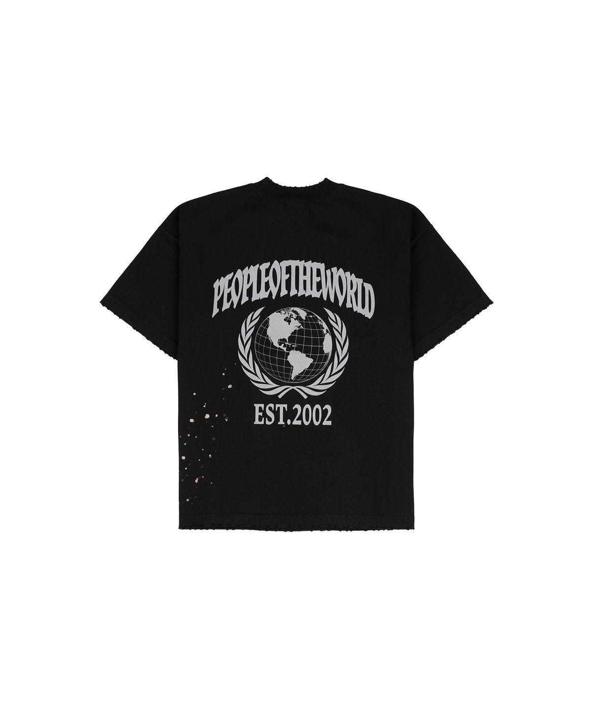 피플오브더월드(PEOPLE OF THE WORLD) 핸드 페인팅 데미지 티셔츠_BK