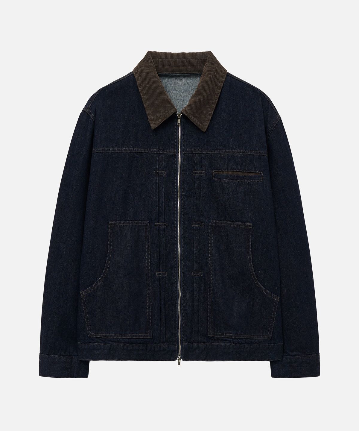 드로우핏(DRAW FIT) 레이어 플리츠 워크 데님 자켓 [DARK BLUE]