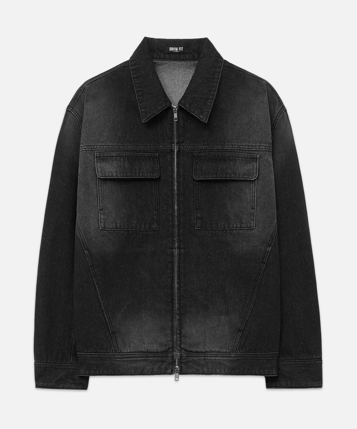 드로우핏(DRAW FIT) 컨사이즈 워시드 포켓 데님 자켓 [BLACK]