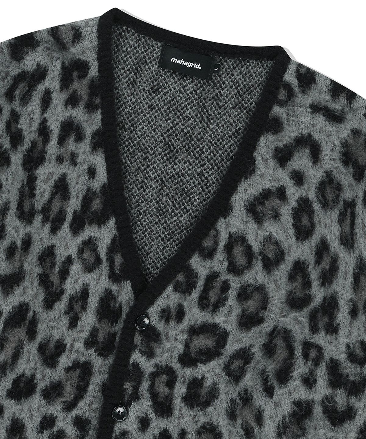 마하그리드(MAHAGRID) LEOPARD HAIRY KNIT CARDIGAN CHARCOAL(MG2EFMK692A)