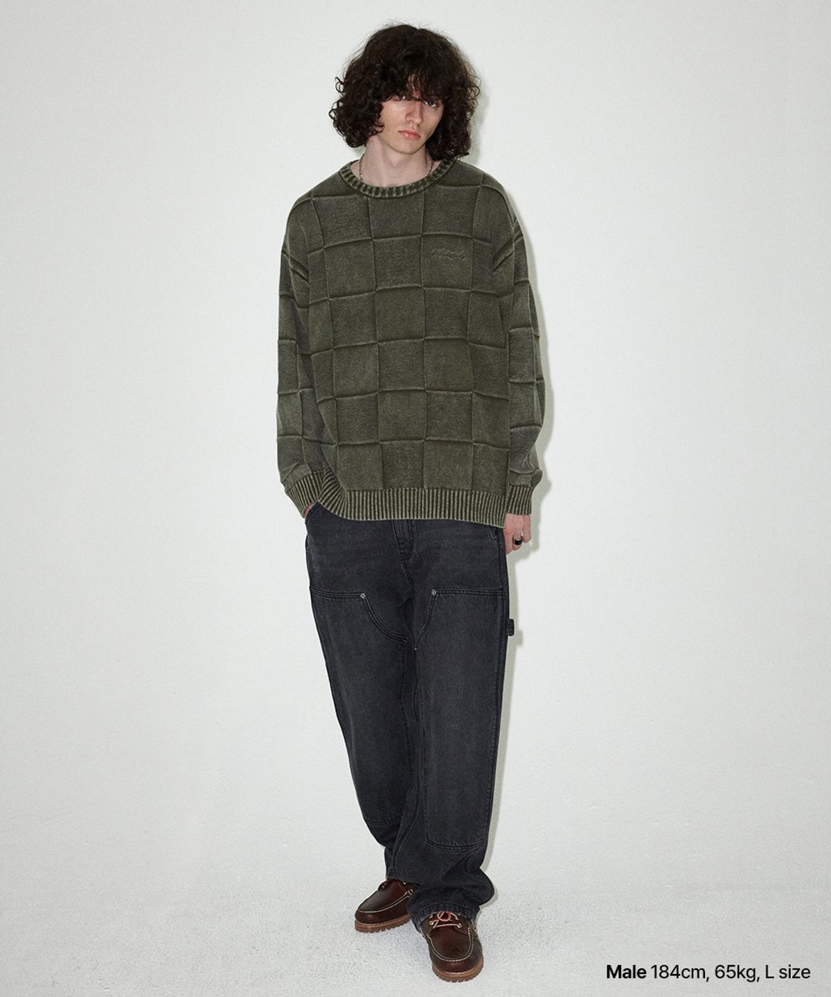 마하그리드(MAHAGRID) PIGMENT CHECKERBOARD KNIT SWEATER KHAKI(MG2EFMK600A)