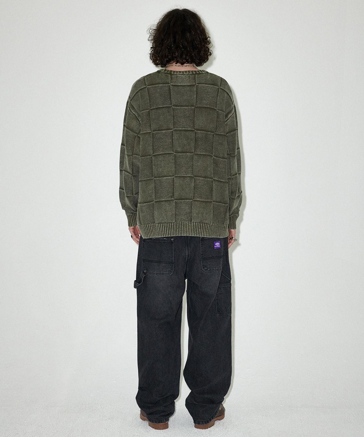 마하그리드(MAHAGRID) PIGMENT CHECKERBOARD KNIT SWEATER KHAKI(MG2EFMK600A)
