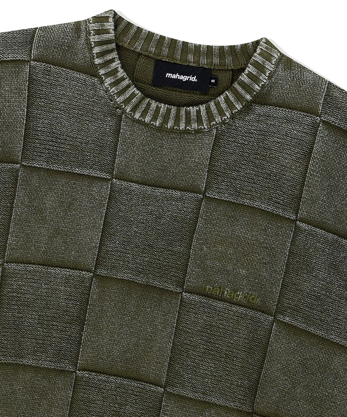 마하그리드(MAHAGRID) PIGMENT CHECKERBOARD KNIT SWEATER KHAKI(MG2EFMK600A)