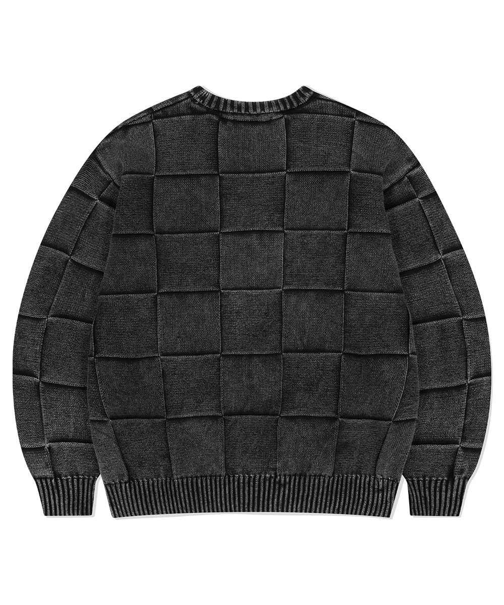 MUSINSA | MAHAGRID PIGMENT CHECKERBOARD KNIT SWEATER BLACK