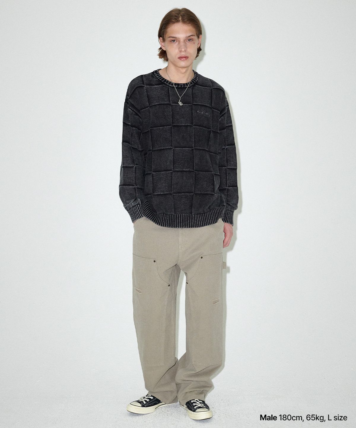 마하그리드(MAHAGRID) PIGMENT CHECKERBOARD KNIT SWEATER BLACK(MG2EFMK600A)