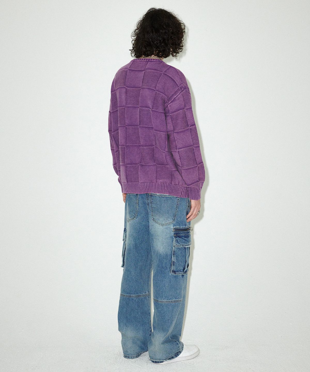 마하그리드(MAHAGRID) PIGMENT CHECKERBOARD KNIT SWEATER PURPLE(MG2EFMK600A)