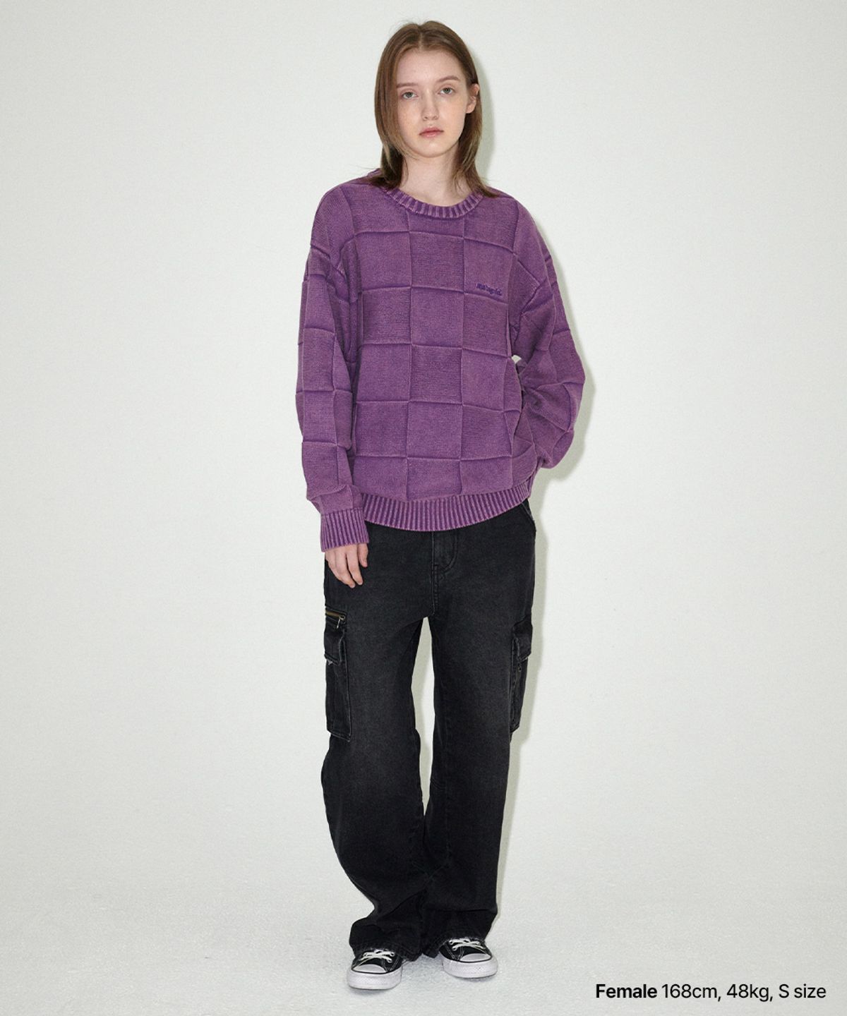 마하그리드(MAHAGRID) PIGMENT CHECKERBOARD KNIT SWEATER PURPLE(MG2EFMK600A)