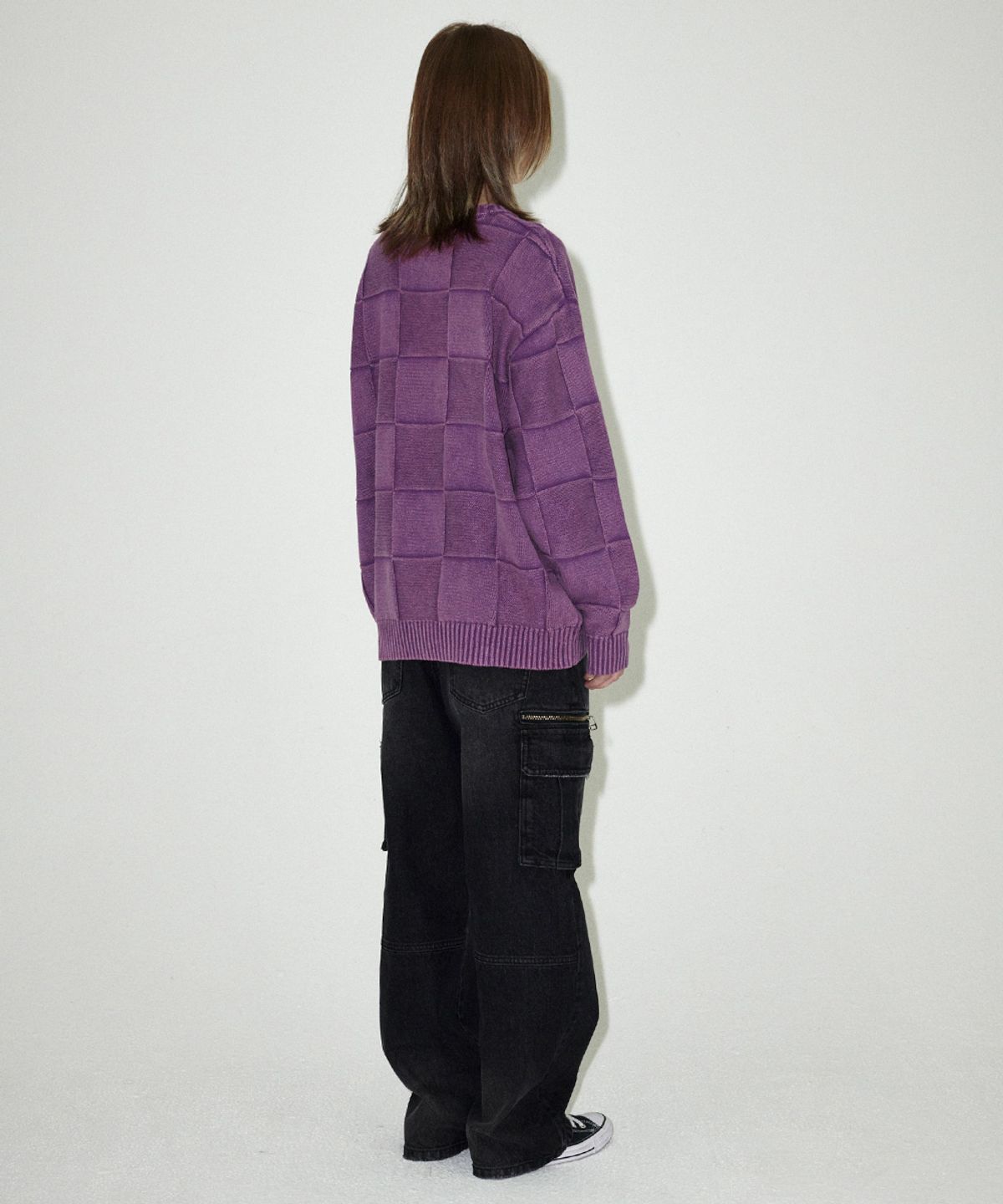 마하그리드(MAHAGRID) PIGMENT CHECKERBOARD KNIT SWEATER PURPLE(MG2EFMK600A)