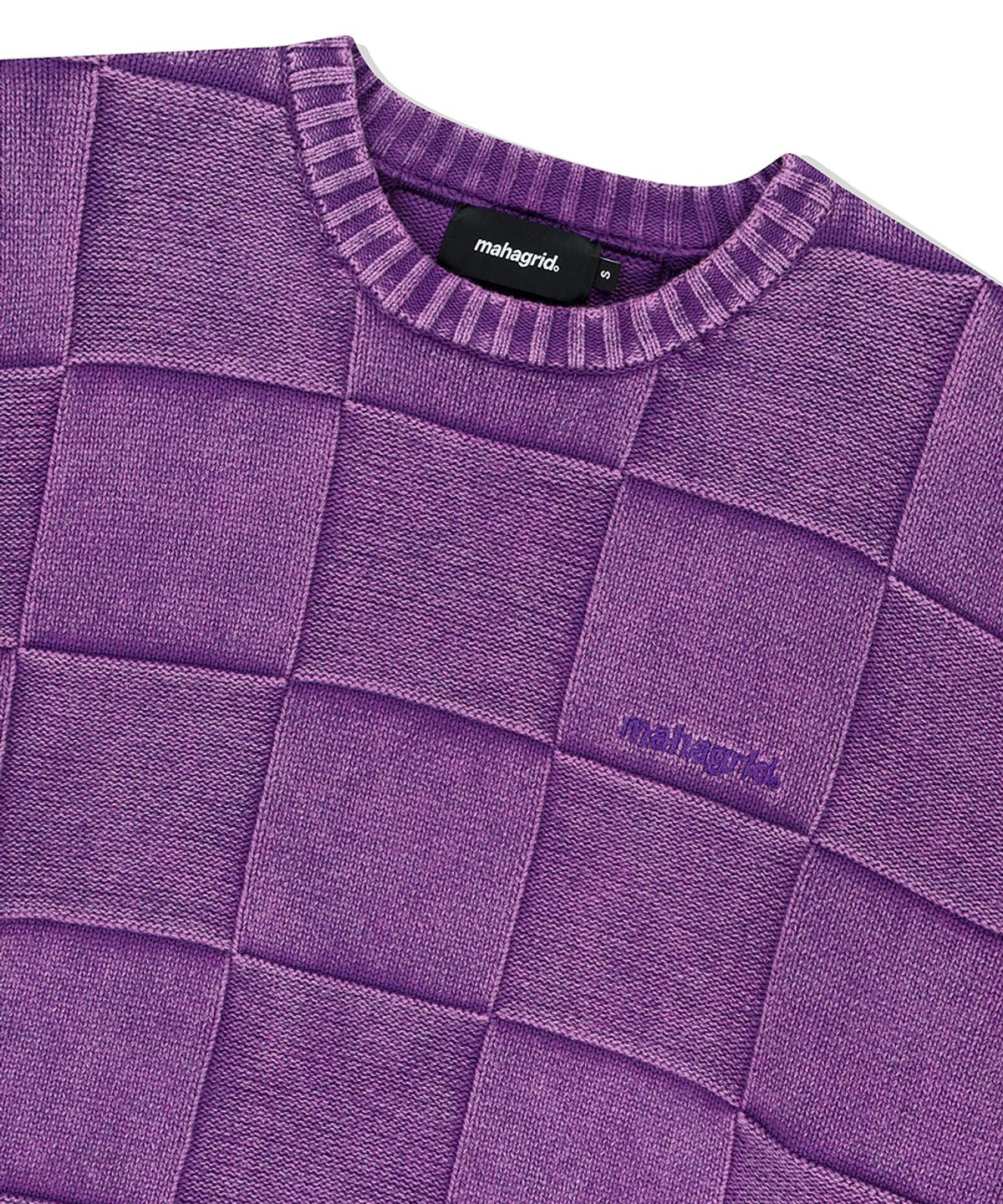 마하그리드(MAHAGRID) PIGMENT CHECKERBOARD KNIT SWEATER PURPLE(MG2EFMK600A)