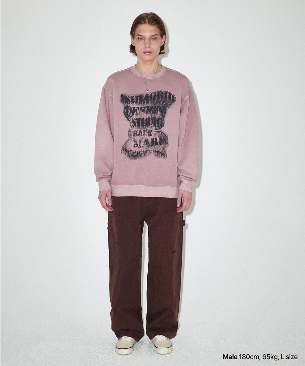 마하그리드(MAHAGRID) GRUNGE SLOGAN PIGMENT SWEATSHIRT PINK(MG2EFMM451A)