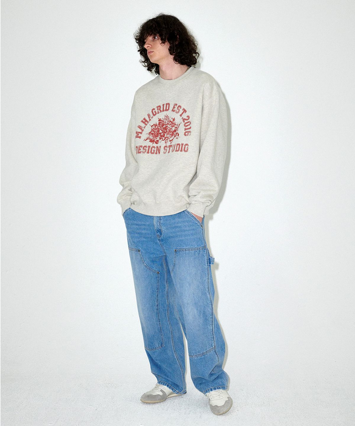 마하그리드(MAHAGRID) ROSE VARSITY SWEATSHIRT OATMEAL(MG2EFMM454A)