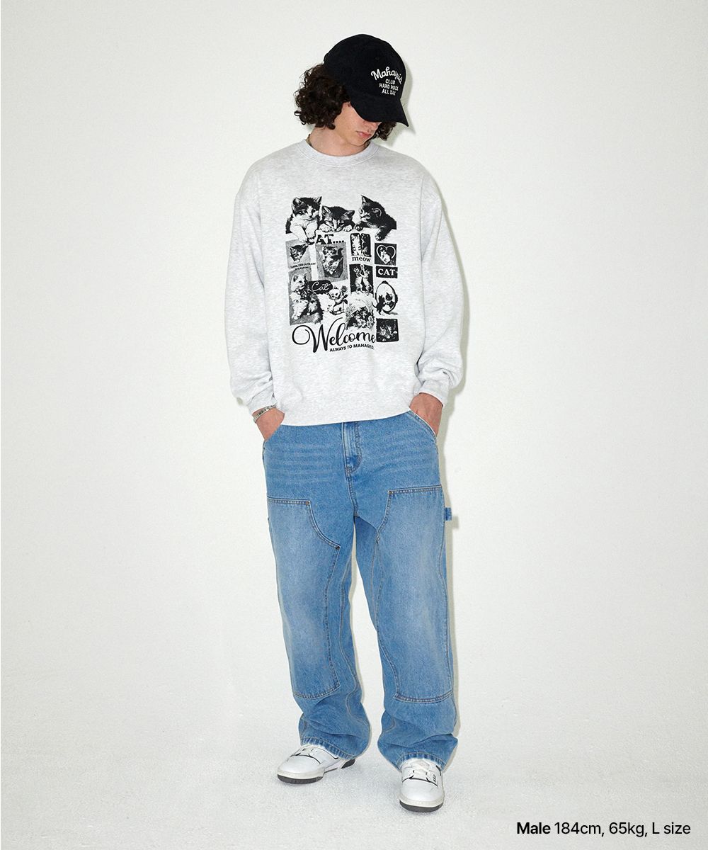 MUSINSA | MAHAGRID CAT COLLAGE SWEATSHIRT LIGHT GREY