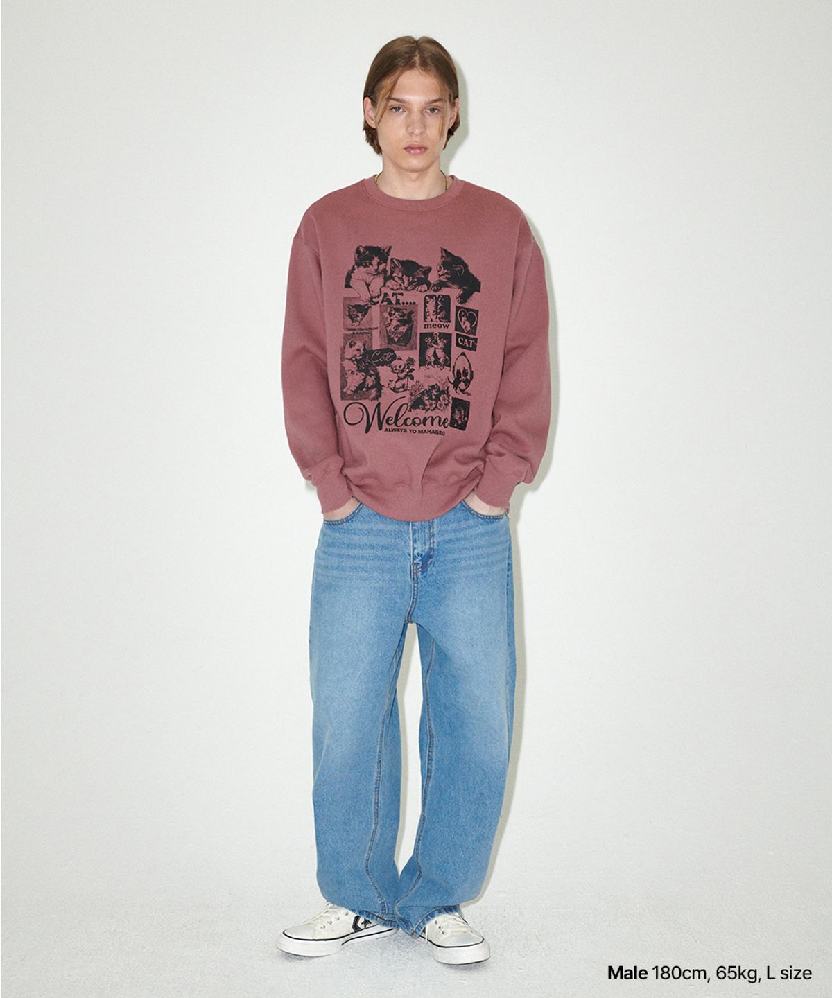마하그리드(MAHAGRID) CAT COLLAGE SWEATSHIRT PINK(MG2EFMM456A)