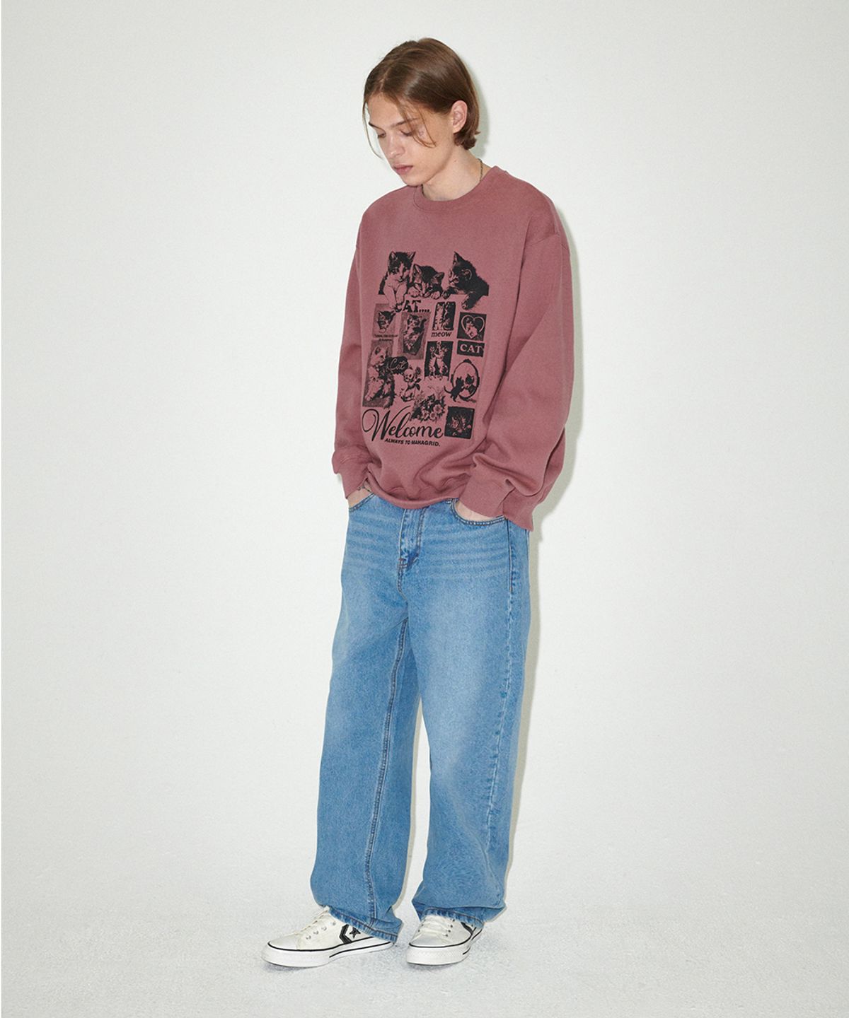 마하그리드(MAHAGRID) CAT COLLAGE SWEATSHIRT PINK(MG2EFMM456A)
