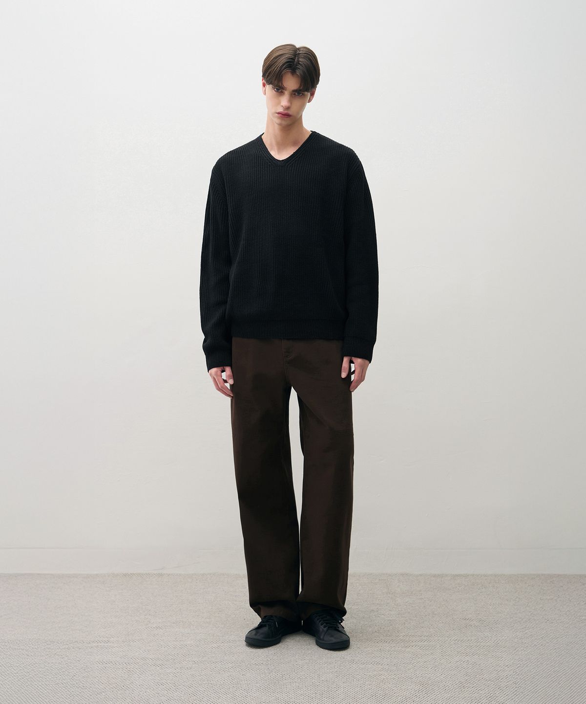 드로우핏(DRAW FIT) 코지드 브이넥 풀오버 니트 [BLACK]