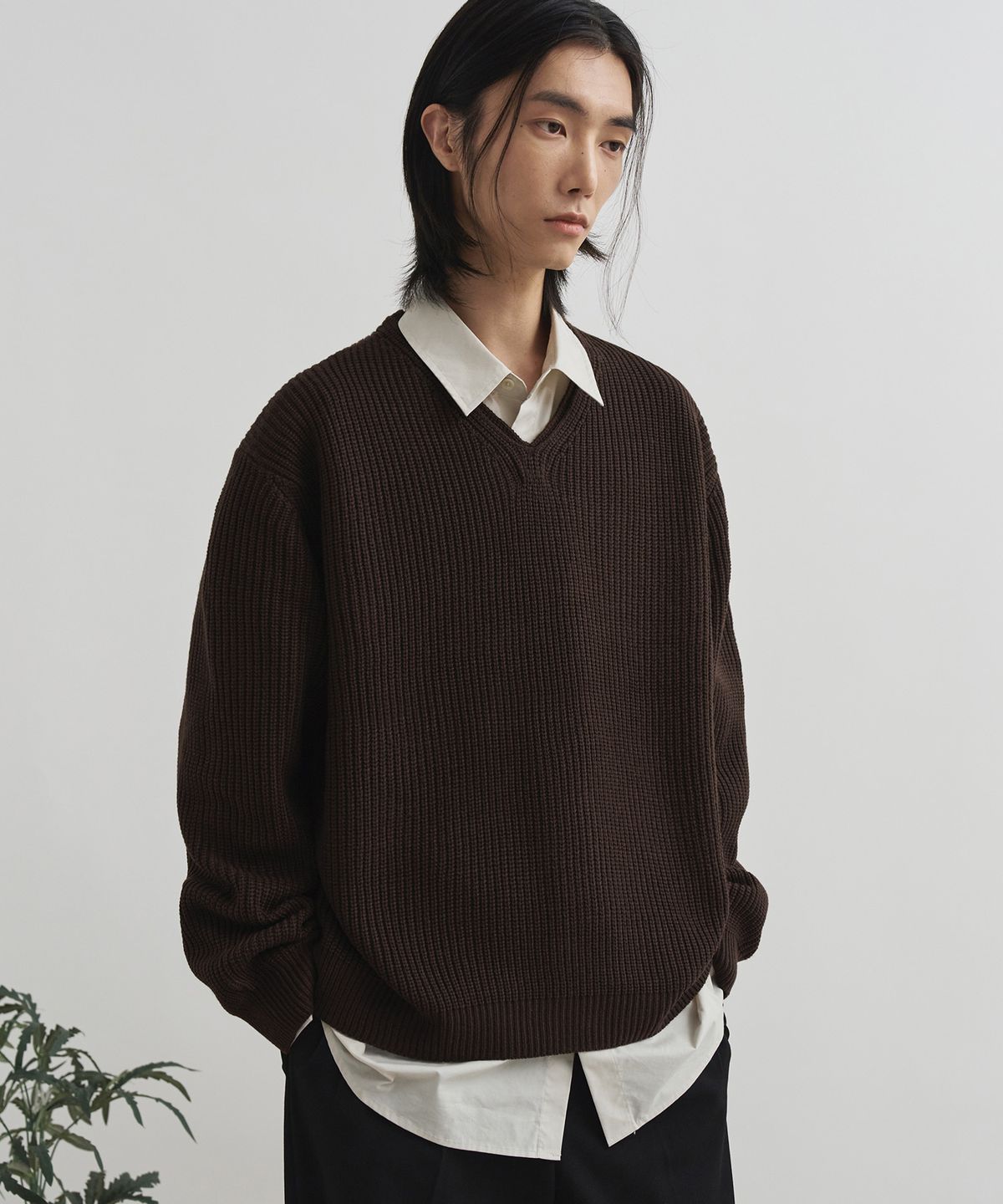 드로우핏(DRAW FIT) 코지드 브이넥 풀오버 니트 [BROWN]
