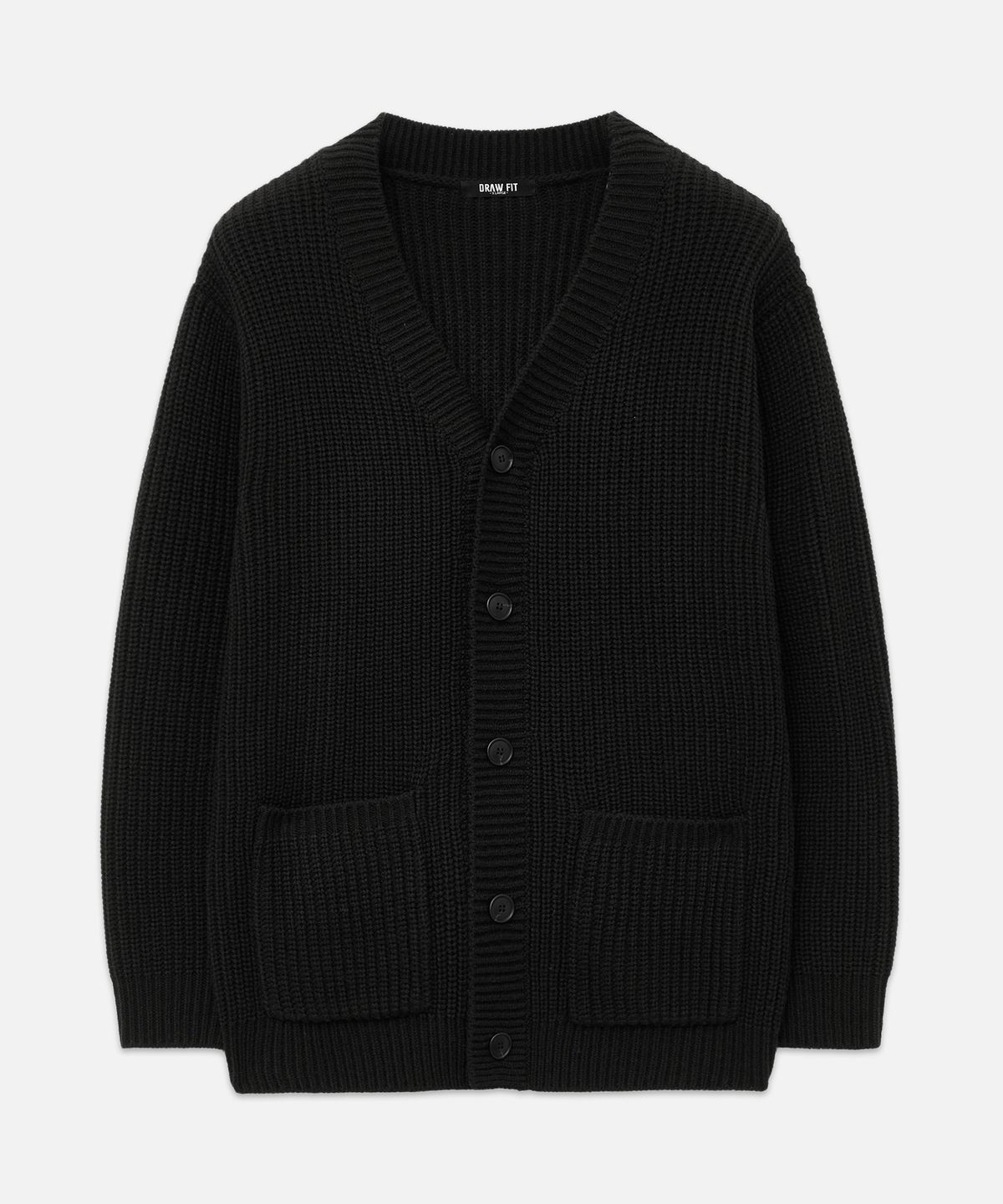 드로우핏(DRAW FIT) 오버사이즈 벌키 브이넥 가디건 [BLACK]