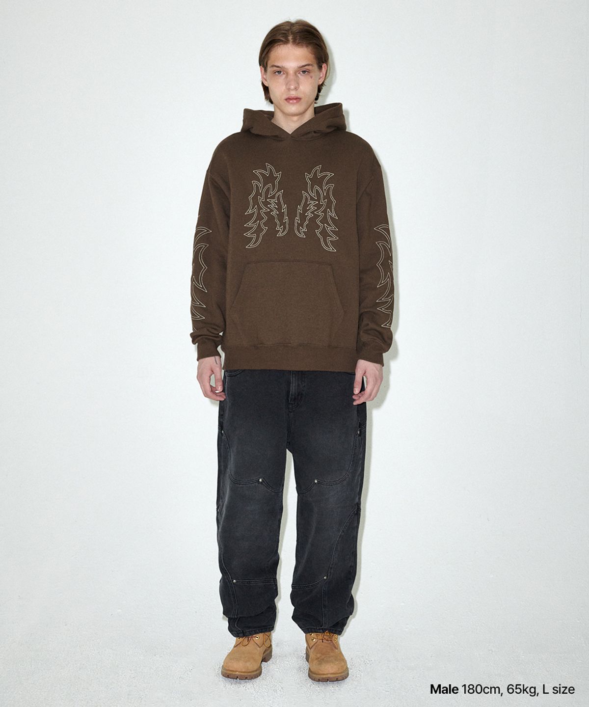 마하그리드(MAHAGRID) WESTERN STITCH HOODIE BROWN(MG2EFMM415A)