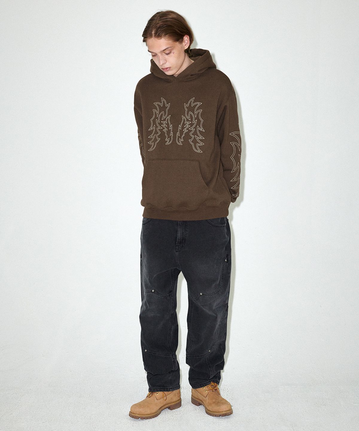 마하그리드(MAHAGRID) WESTERN STITCH HOODIE BROWN(MG2EFMM415A)