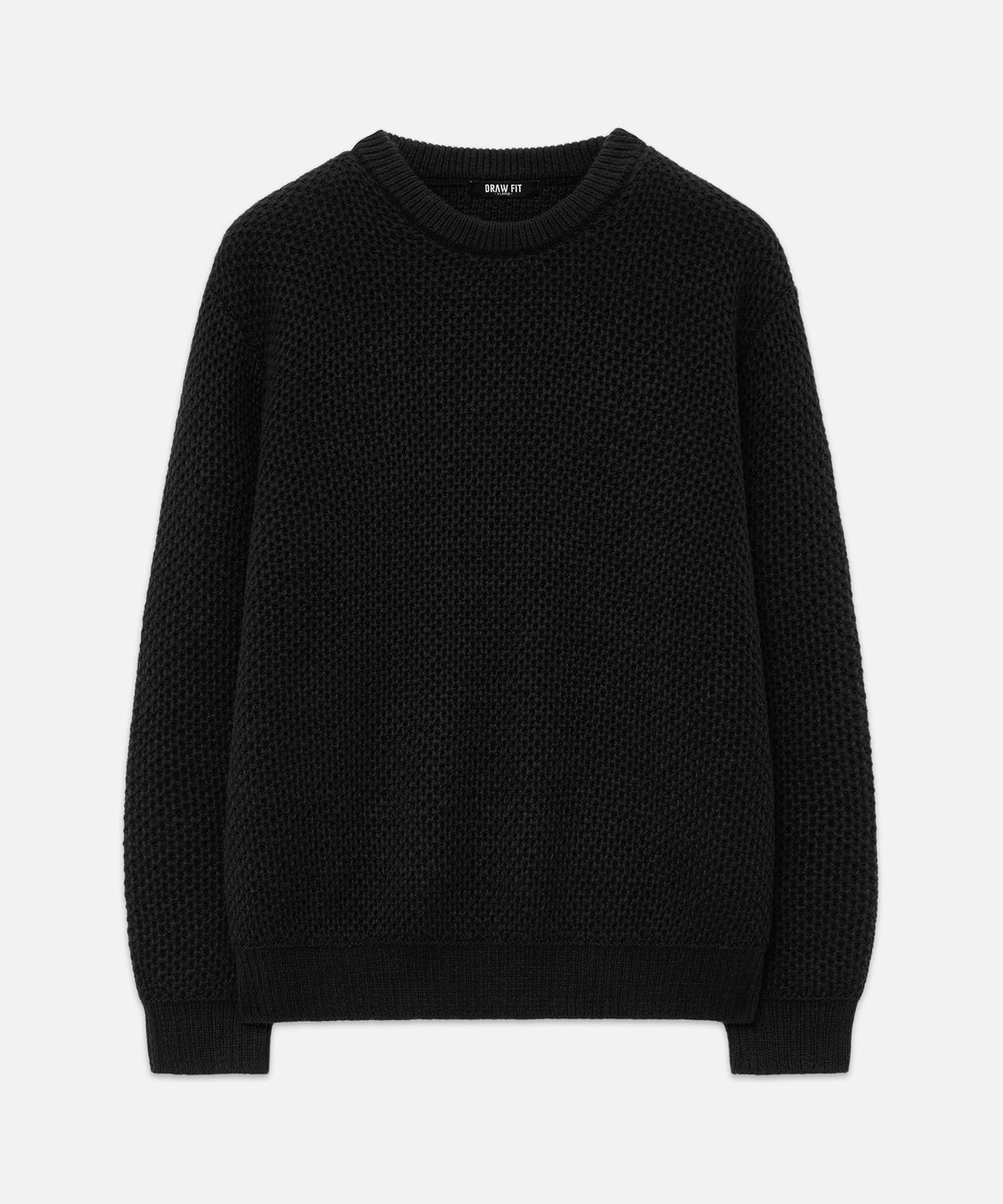 드로우핏(DRAW FIT) 와플 텍스쳐 라운드 풀오버 니트 [BLACK]